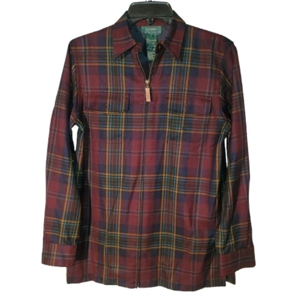 Ralph Lauren Zip Front 100% Wool Shirt Jacket w/Buttoned Breast Pockets ~ Small